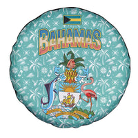 Bahamas Christmas Spare Tire Cover with Teal Palm Pattern Carnival Santa and National Emblem Motif - Wonder Print Shop
