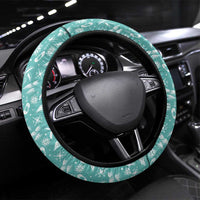 Bahamas Christmas Steering Wheel Cover with Teal Palm Pattern Carnival Santa and National Emblem Motif - Wonder Print Shop