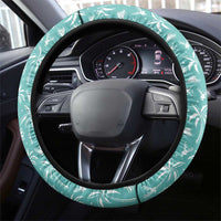 Bahamas Christmas Steering Wheel Cover with Teal Palm Pattern Carnival Santa and National Emblem Motif - Wonder Print Shop