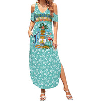 Bahamas Christmas Summer Maxi Dress with Teal Palm Pattern Carnival Santa and National Emblem Motif - Wonder Print Shop