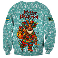 Bahamas Christmas Sweatshirt with Teal Palm Pattern Carnival Santa and National Emblem Motif - Wonder Print Shop