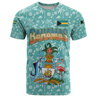 Bahamas Christmas T Shirt with Teal Palm Pattern Carnival Santa and National Emblem Motif - Wonder Print Shop