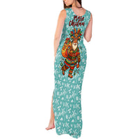 Bahamas Christmas Tank Maxi Dress with Teal Palm Pattern Carnival Santa and National Emblem Motif - Wonder Print Shop