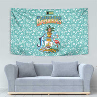 Bahamas Christmas Tapestry with Teal Palm Pattern Carnival Santa and National Emblem Motif - Wonder Print Shop