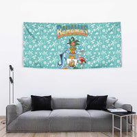 Bahamas Christmas Tapestry with Teal Palm Pattern Carnival Santa and National Emblem Motif - Wonder Print Shop