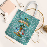 Bahamas Christmas Tote Bag with Teal Palm Pattern Carnival Santa and National Emblem Motif - Wonder Print Shop
