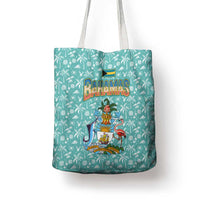 Bahamas Christmas Tote Bag with Teal Palm Pattern Carnival Santa and National Emblem Motif - Wonder Print Shop