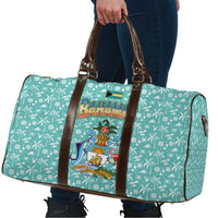 Bahamas Christmas Travel Bag with Teal Palm Pattern Carnival Santa and National Emblem Motif - Wonder Print Shop