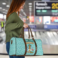 Bahamas Christmas Travel Bag with Teal Palm Pattern Carnival Santa and National Emblem Motif - Wonder Print Shop