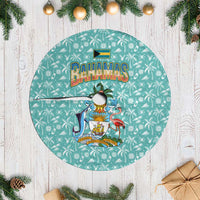 Bahamas Christmas Tree Skirt with Teal Palm Pattern Carnival Santa and National Emblem Motif - Wonder Print Shop