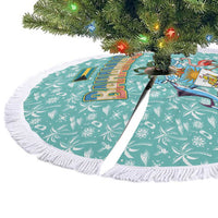 Bahamas Christmas Tree Skirt with Teal Palm Pattern Carnival Santa and National Emblem Motif - Wonder Print Shop