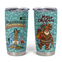 Bahamas Christmas Tumbler Cup with Teal Palm Pattern Carnival Santa and National Emblem Motif - Wonder Print Shop