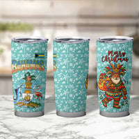 Bahamas Christmas Tumbler Cup with Teal Palm Pattern Carnival Santa and National Emblem Motif - Wonder Print Shop