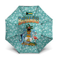 Bahamas Christmas Umbrella with Teal Palm Pattern Carnival Santa and National Emblem Motif - Wonder Print Shop