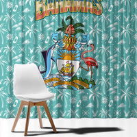 Bahamas Christmas Window Curtain with Teal Palm Pattern Carnival Santa and National Emblem Motif - Wonder Print Shop