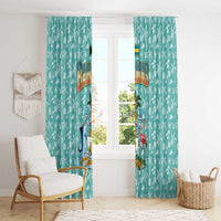 Bahamas Christmas Window Curtain with Teal Palm Pattern Carnival Santa and National Emblem Motif - Wonder Print Shop