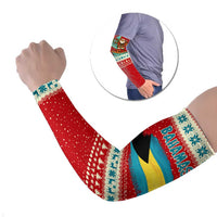 Bahamas Christmas Arm Sleeves with Red Festive Pattern Sailing Santa and National Flag Motif - Wonder Print Shop