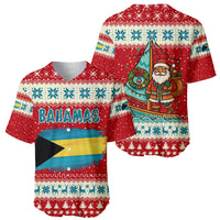 Bahamas Christmas Baseball Jersey with Red Festive Pattern Sailing Santa and National Flag Motif - Wonder Print Shop