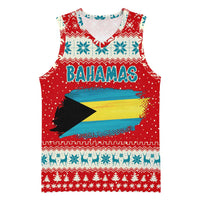 Bahamas Christmas Basketball Jersey with Red Festive Pattern Sailing Santa and National Flag Motif - Wonder Print Shop
