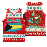 Bahamas Christmas Basketball Jersey with Red Festive Pattern Sailing Santa and National Flag Motif - Wonder Print Shop