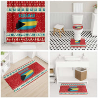 Bahamas Christmas Bathroom Set with Red Festive Pattern Sailing Santa and National Flag Motif - Wonder Print Shop