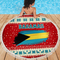 Bahamas Christmas Beach Blanket with Red Festive Pattern Sailing Santa and National Flag Motif - Wonder Print Shop