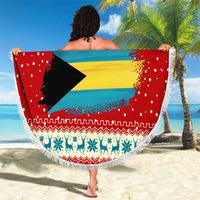 Bahamas Christmas Beach Blanket with Red Festive Pattern Sailing Santa and National Flag Motif - Wonder Print Shop