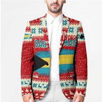 Bahamas Christmas Blazer with Red Festive Pattern Sailing Santa and National Flag Motif - Wonder Print Shop