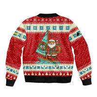 Bahamas Christmas Bomber Jacket with Red Festive Pattern Sailing Santa and National Flag Motif - Wonder Print Shop