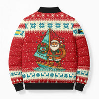 Bahamas Christmas Bomber Puffer Jacket with Red Festive Pattern Sailing Santa and National Flag Motif - Wonder Print Shop