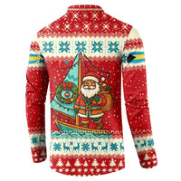 Bahamas Christmas Button Sweatshirt with Red Festive Pattern Sailing Santa and National Flag Motif - Wonder Print Shop