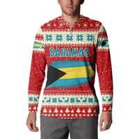 Bahamas Christmas Button Sweatshirt with Red Festive Pattern Sailing Santa and National Flag Motif - Wonder Print Shop