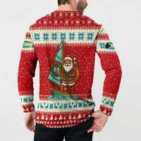 Bahamas Christmas Button Sweatshirt with Red Festive Pattern Sailing Santa and National Flag Motif - Wonder Print Shop