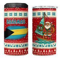 Bahamas Christmas 4 in 1 Can Cooler Tumbler with Red Festive Pattern Sailing Santa and National Flag Motif - Wonder Print Shop