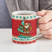 Bahamas Christmas Ceramic Mug with Red Festive Pattern Sailing Santa and National Flag Motif - Wonder Print Shop