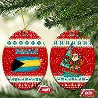 Bahamas Christmas Ceramic Ornament with Red Festive Pattern Sailing Santa and National Flag Motif - Wonder Print Shop