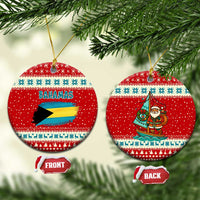 Bahamas Christmas Ceramic Ornament with Red Festive Pattern Sailing Santa and National Flag Motif - Wonder Print Shop