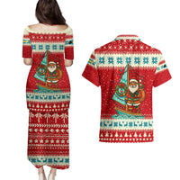 Bahamas Christmas Couples Matching Puletasi and Hawaiian Shirt with Red Festive Pattern Sailing Santa and National Flag Motif - Wonder Print Shop