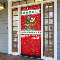 Bahamas Christmas Door Cover with Red Festive Pattern Sailing Santa and National Flag Motif - Wonder Print Shop