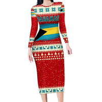 Bahamas Christmas Family Matching Long Sleeve Bodycon Dress and Hawaiian Shirt with Red Festive Pattern Sailing Santa and National Flag Motif - Wonder Print Shop