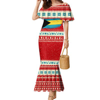 Bahamas Christmas Family Matching Mermaid Dress and Hawaiian Shirt with Red Festive Pattern Sailing Santa and National Flag Motif - Wonder Print Shop