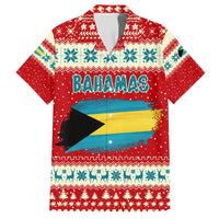 Bahamas Christmas Family Matching Off The Shoulder Long Sleeve Dress and Hawaiian Shirt with Red Festive Pattern Sailing Santa and National Flag Motif - Wonder Print Shop