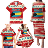 Bahamas Christmas Family Matching Puletasi and Hawaiian Shirt with Red Festive Pattern Sailing Santa and National Flag Motif - Wonder Print Shop