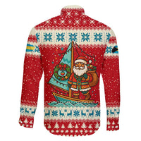 Bahamas Christmas Family Matching Puletasi and Hawaiian Shirt with Red Festive Pattern Sailing Santa and National Flag Motif - Wonder Print Shop