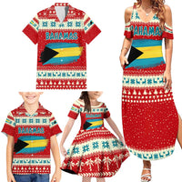 Bahamas Christmas Family Matching Summer Maxi Dress and Hawaiian Shirt with Red Festive Pattern Sailing Santa and National Flag Motif - Wonder Print Shop