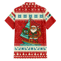 Bahamas Christmas Hawaiian Shirt with Red Festive Pattern Sailing Santa and National Flag Motif - Wonder Print Shop