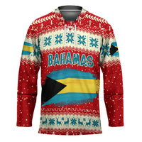 Bahamas Christmas Hockey Jersey with Red Festive Pattern Sailing Santa and National Flag Motif - Wonder Print Shop