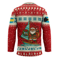 Bahamas Christmas Hockey Jersey with Red Festive Pattern Sailing Santa and National Flag Motif - Wonder Print Shop