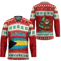 Bahamas Christmas Hockey Jersey with Red Festive Pattern Sailing Santa and National Flag Motif - Wonder Print Shop