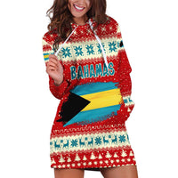 Bahamas Christmas Hoodie Dress with Red Festive Pattern Sailing Santa and National Flag Motif - Wonder Print Shop